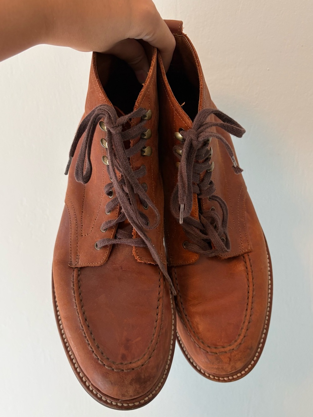 J. Crew Men's Burnt Orange Leather Moc Toe Lace-Up Boot 10 - Picture 3 of 6